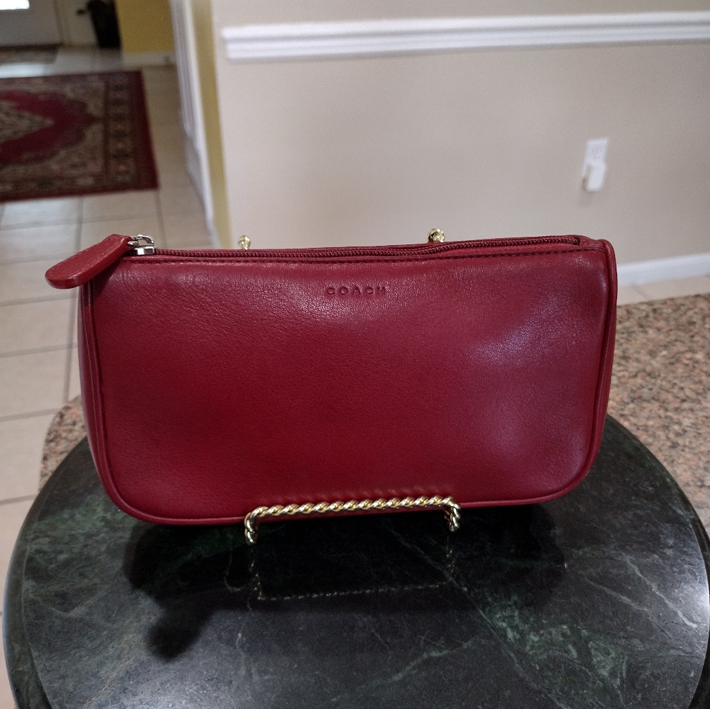 Coach Vintage Red Leather Case Travel Cosmetic Make Up Pouch Bag